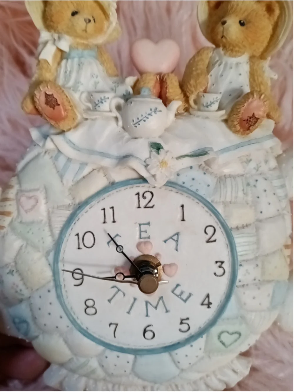 Clock Cherished Teddies Figurine Two Girls Having Tea Time working clock #132977